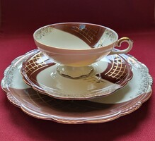 Rheinpfaltz német porcelán reggeliző szett kávés teás csésze csészealj kistányér tányér arany szél