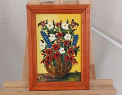 Kis virágcsendélet festmény 25x36 cm kerettel