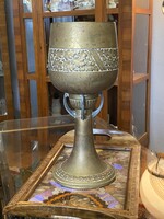 SZECESSZIÓS, DOMBORÍTOTT, ANTIK RÉZ SERLEG KEHELY, KUPA 34 CM