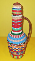Régi fonott üveg 25 cm-es palack - boros/pálinkás demizson