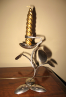 EGYEDI KÉZMŰVES ANGOL EZÜSTÖZÖTT KANALAKBÓL KÉSZÜLT GYERTYATARTÓ