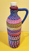 Régi fonott üveg 30 cm-es palack - boros/pálinkás demizson