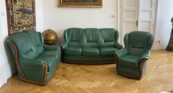 Zöld Bőrgarnitura cseresznyefa betéttel