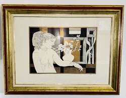 Szász Endre (1926-2003) - Nő virággal