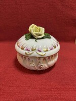 HEREND kézzel festett porcelán bonbonier rózsadísszel – hibátlan állapotban!