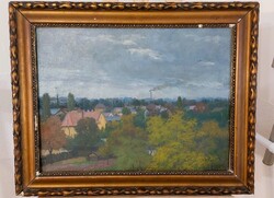 Oláh István (Senyei?) városkép festmény  62x50 cm kerettel