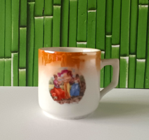 ANTIK  ZSOLNAY LÜSZTERMÁZAS,JELENETES KÁVÉS CSÉSZE,PÓTLÁSNAK