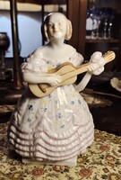 Herendi porcelán Déryné rózsaszínű virágos ruhás 22 cm