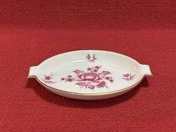 HEREND kézi festésű ovális mini hamutál / dísztál – 13 cm – gyönyörű rózsaszín virág mintával