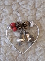 (T8) Gablonz karácsonyfa dísz, szív alakban csengő!