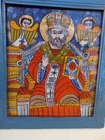 Ortodox üveg olajfestmény, 18-19. század. Hibátlan, mindene eredeti. 45 x 50 cm.