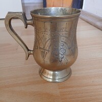 Szépséges régi réz korsó/pohár (12,3x13x8,5 cm)