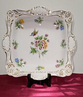 Hollóházi porcelán Hortenzia mintás lepkés asztalközép-kínáló