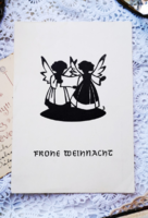 Vintage karácsonyi képeslap, árnykép: angyalkák