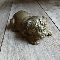 Szép régi réz szobor: pihenő bulldog (5x15,5x7,5 cm)