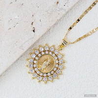 JELZETT CSODASZÉP SOK CIRKÓNIA KŐVEL DÍSZÍTETT SZŰZ MÁRIA MEDÁLOS A LÁNC IS SZÉP NEMES ACÉLBÓL VAN