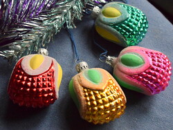 4 darab abszolut retro festett üveg velencei harmatos karácsonyfadísz garnitúra 8 cm