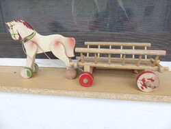 Régi gyerek játék - lovas szekér fából