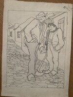 Brettschneider Károly (1880-1940): Jasszok a Tabánban. Karikatúra. Tus, papír 31x22 cm