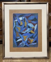 Absztrakt festmény POLDI jelzéssel, kerettel 53 x 66 cm, jjl. POLDI, vegyes technika vászon k.