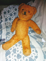 Antik, üvegszemű szalmás mackó, hibátlan, tisztán, kopásmentesen megőrzött gyűjtői állapotban