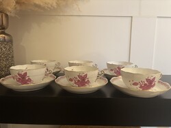 Herendi Apponyi purpur teás készlet – 6 személyes HIBÀTLAN!