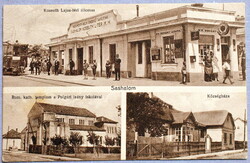 Sashalom - Kossuth téri állomás, rom kat templom polg. leány iskola, Községáza  - régi képeslap