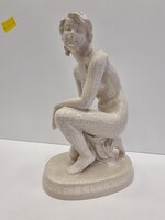 Zsolnay térdelő női akt – ritka fehér eozin