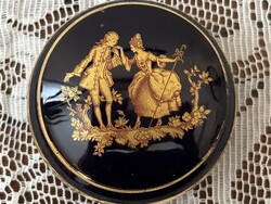 Limoges francia kobaltkék porcelán dobozka arany mintával