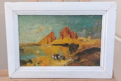 Tájkép lovasokkal  44x32 cm kerettel