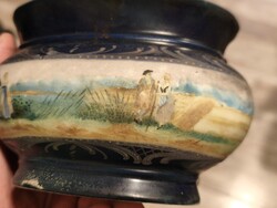 Antik Francia 18-19  század  Kèzzel festett Romantikus jelenetes Kerámia dísztál