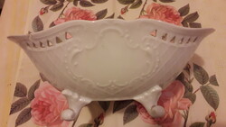 Régi fehér porcelán lábas azsuros ovális magában mintás kínáló TÁL26x17x10cm