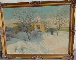 Barkász Lajos : Téli táj nőalakkal