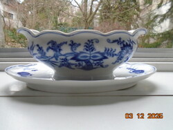 Meisseni kék hagyma mintával talpas antik szószos tál