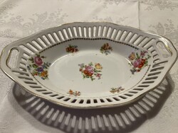 Gyönyörű antik áttört szélű rózsás porcelán kínáló.