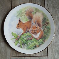 Szép régi mókusos porcelán dísztányér (21,7 cm)