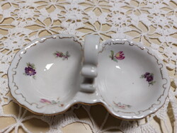 Zsolnay kedvelt, kisvirágos porcelán fűszertartóarany barokkos széllel