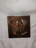 Vintage Rácz Edit " kévét kötő lány" fali relief    O