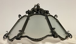 Kovácsolt vas-mattüveg mennyezeti lámpa, 1920-ból. Ritka design.