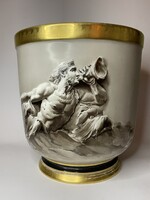 Francia porcelán kaspó Grisaille festett aranyozott Bailly aláírással