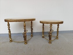 Antik onix asztalsor bútor 2 darab patinás klasszicisata réz lábú összetolható ovális kis asztal 752