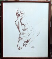 Melocco Miklós: A tenger zenéjét hallgató fiú (szignózott, dedikált kép) 1987, 1980-as évek