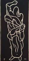 Farkasházy Miklós különleges linómetszete, aláírt - Lamentáló asszonyok