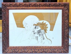 Szász Endre grafika, szép keretben! remek állapotban