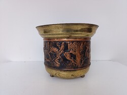 Réz kaspó antik virág tartó sárgaréz vörösréz virágtartó edény vadász vadászat szarvas 770 5972