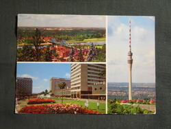 Képeslap,Németország,Dresden,Drezda,híd,park,Tv torony,városi látkép,részlet,1978-