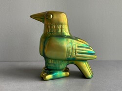 Zsolnay Nádor Judit régi madár, Azték stílusú állatfigura. Kíváló minőségű eozin mázzal.