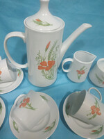 Pipacsos/konkoly mintás alföldi porcelán kávés készlet és sütis tányérok.