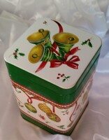 Karácsonyi fém teás/sütis dobozka, karácsonyi dekoráció 7 x 7 x 10 cm