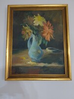Akció!!! Virág csendélet Molnár György 1962 szignóval. Hibátlan festmény,szèp keretben!